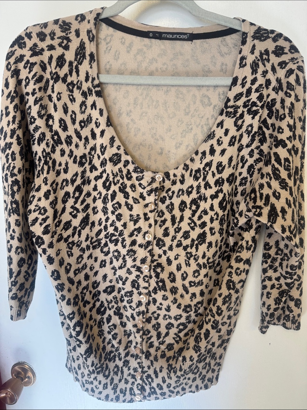 Maurices Beige and Black Leopard-Print Button Front Top